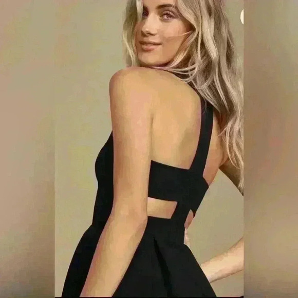 Lulus Cutout and About Black Skater Dress Size Small Black Stretch Open Back - Picture 7 of 7